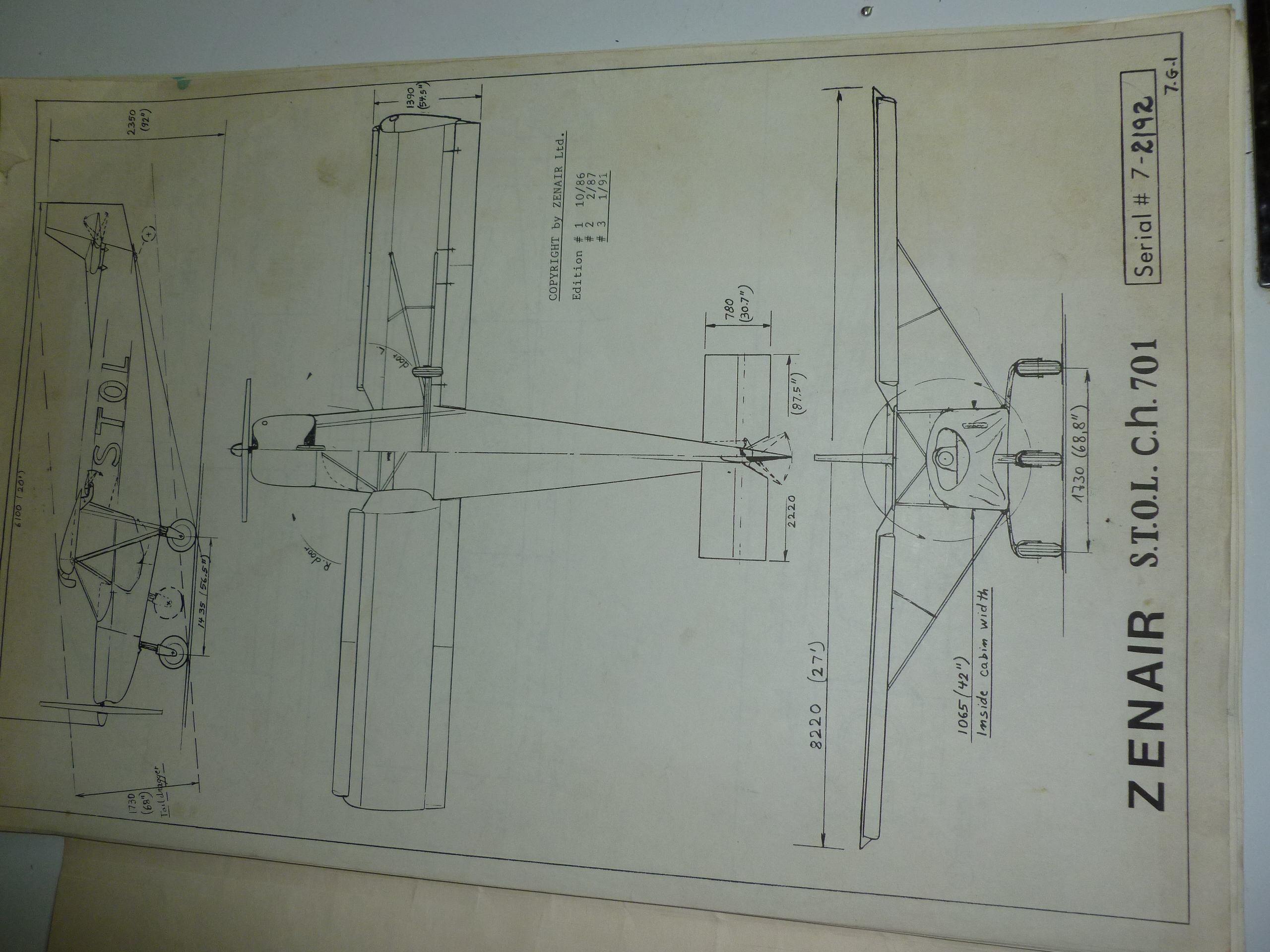 ZENAIR CH 701 KITPLANE – NOT BUILT- WITH ZENAIR 1150 FLOATS AND SKI KITS